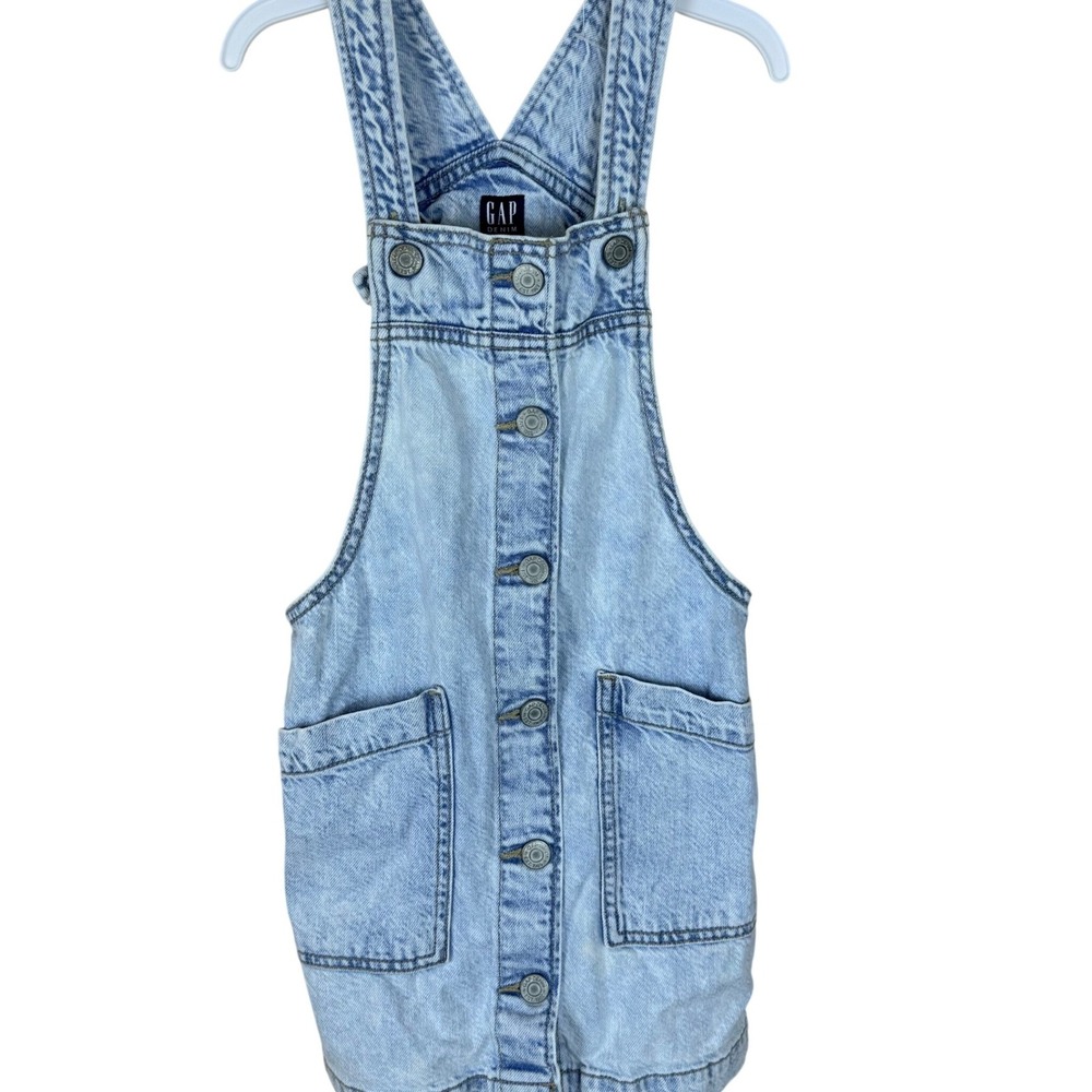 Gap Denim Girls Light Wash Button Front Pinafore Overall‎ Denim Dress Size S 6-7